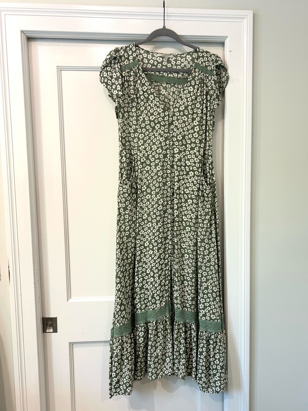 Natura Portugal Green Floral Maxi Dress with Button Front
